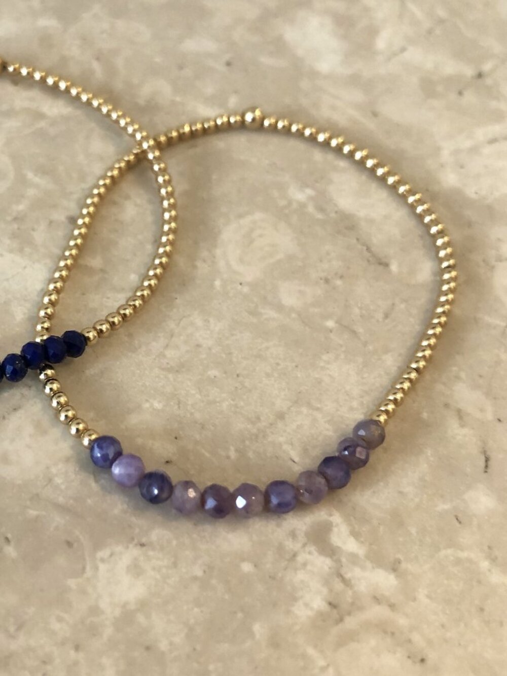 Karen Lazar - 2MM Yellow Gold Filled Bracelet with Amethyst Purple Stones